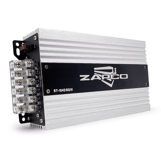 ZAPCO ST-104D SQ III 4-kanałowy kompaktowy wzmacniacz klasy D 4-kanałowy kompaktowy wzmacniacz klasy D SQ, 4Ω: 4 x 100 W RMS